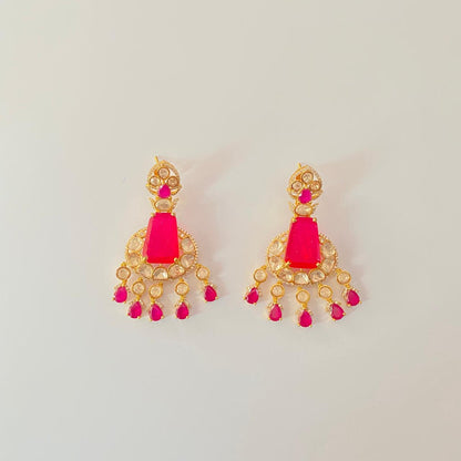 Gold Plated Ruby Moissanite Earring