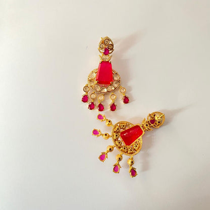 Gold Plated Ruby Moissanite Earring