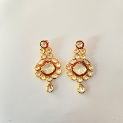 Gold Plated Kundan Floral Drop Earring