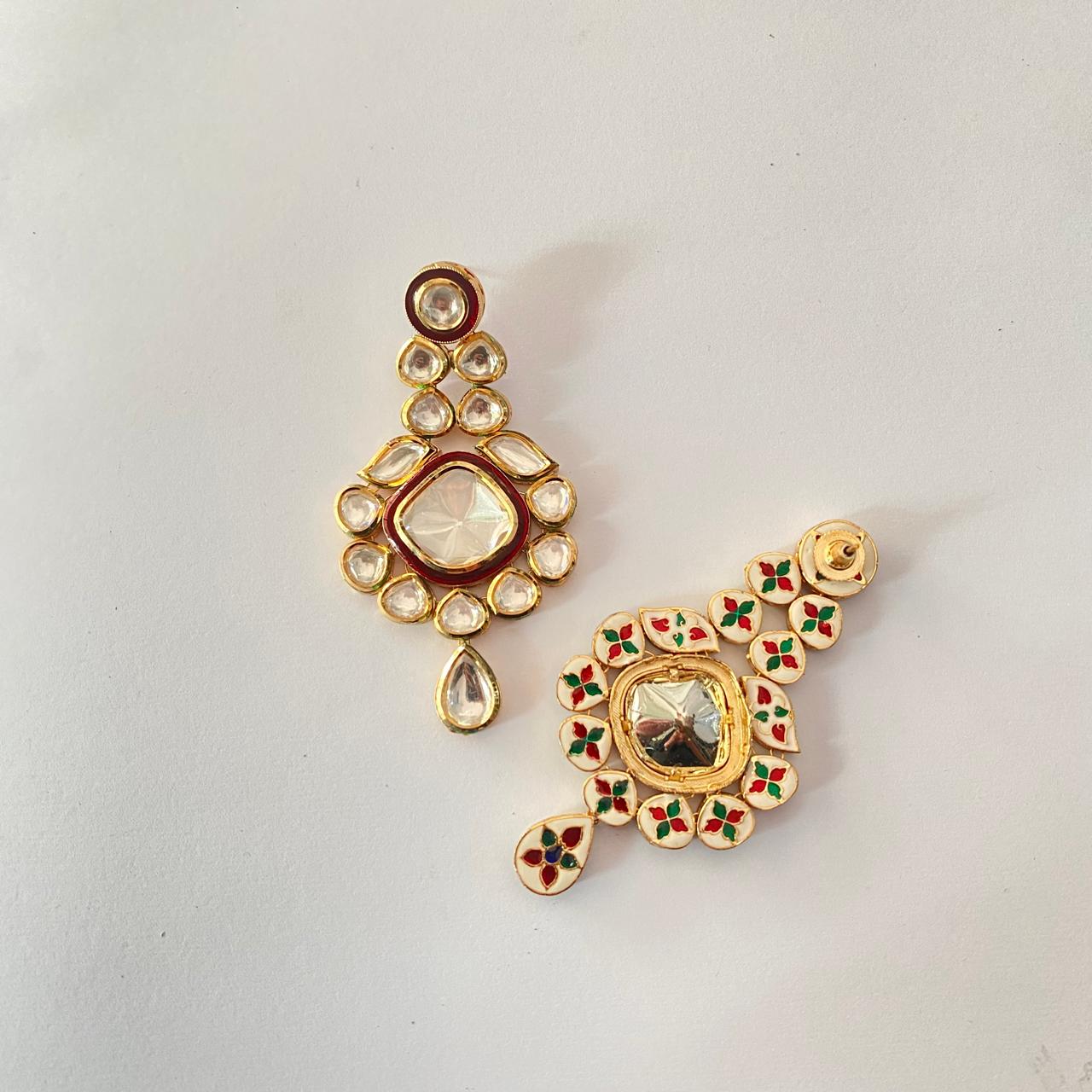 Gold Plated Kundan Floral Drop Earring