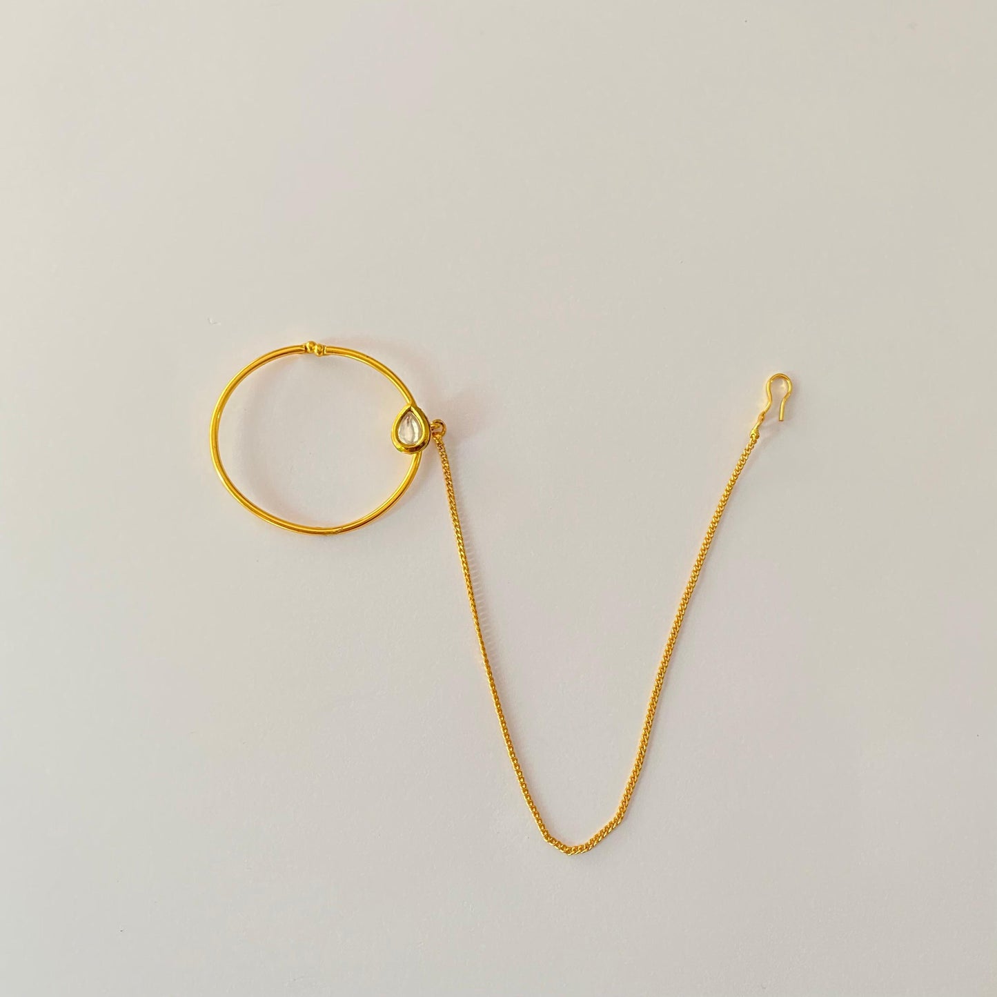 Kundan Single Drop with Chain Nath