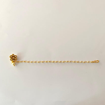Floral Kundan with Pearl Chain Nath