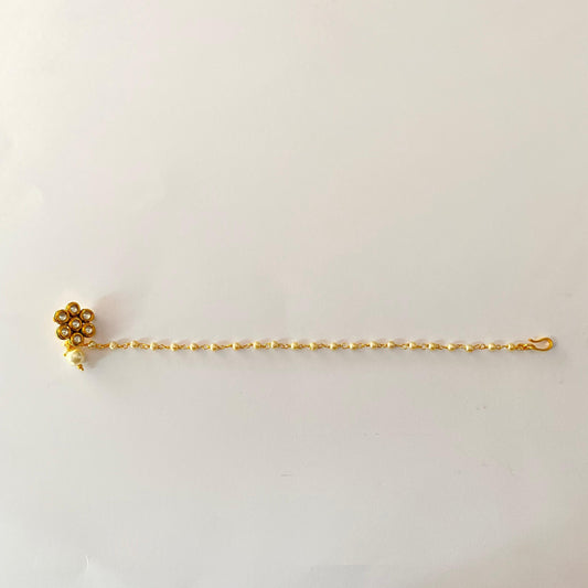 Floral Kundan with Pearl Chain Nath