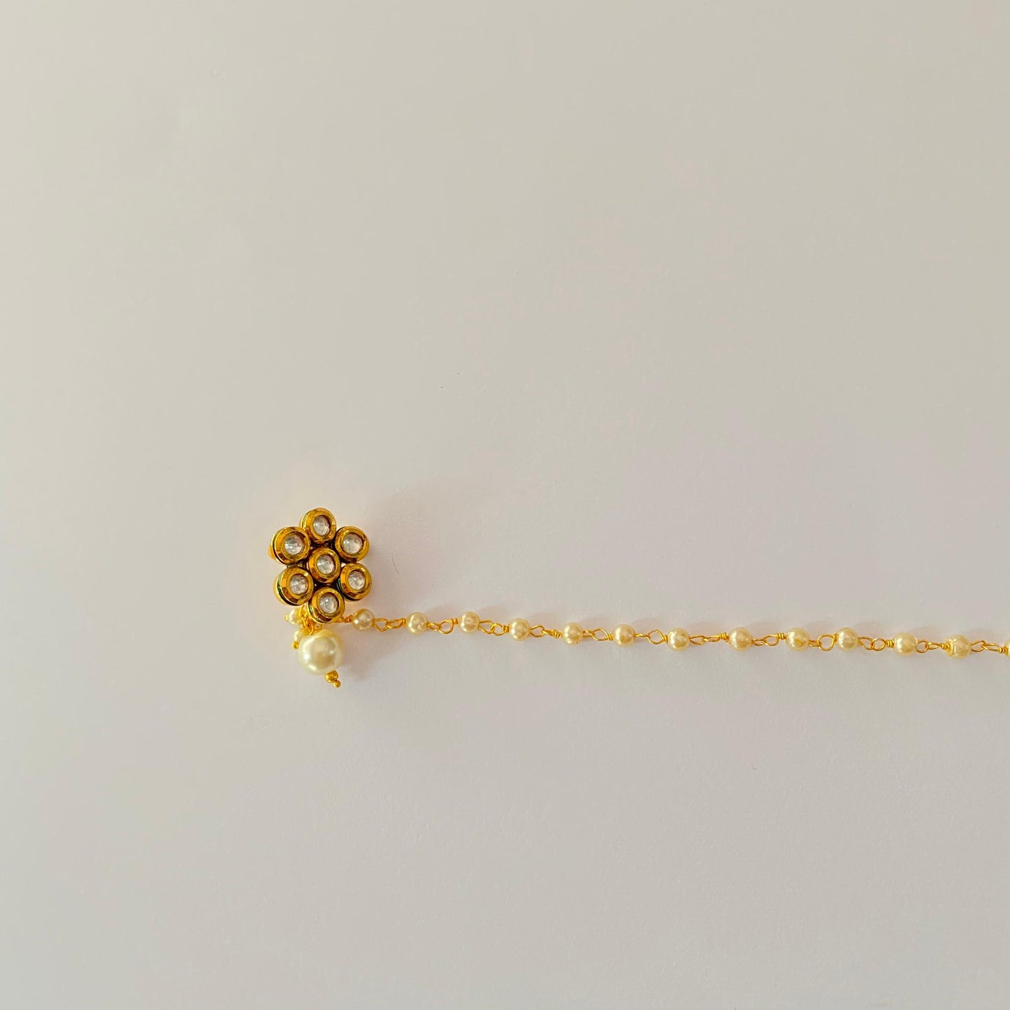 Floral Kundan with Pearl Chain Nath