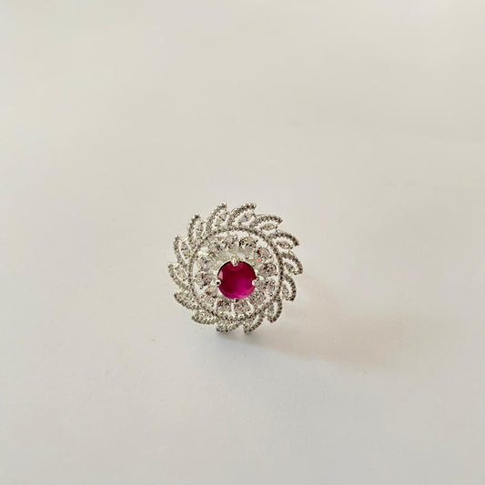 Pink Stone Silver Plated Ring
