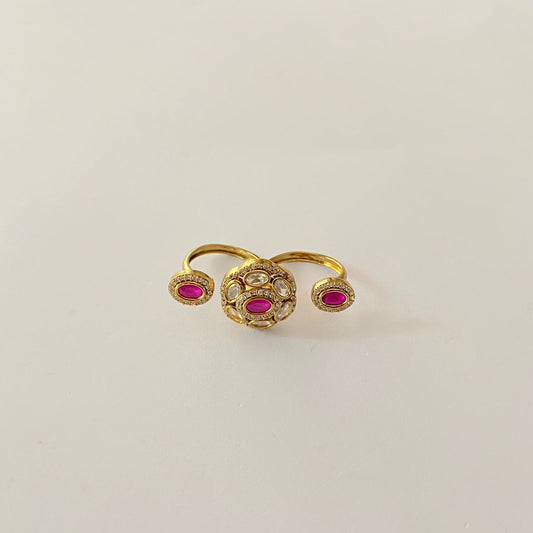 Antique Gold Plated Kundan Ruby Ring