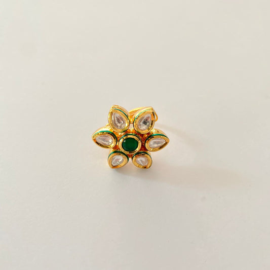 Kundan Green Gold Plated Ring