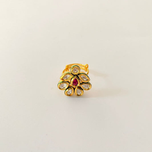 Gold Plated Small Ruby Kundan Ring