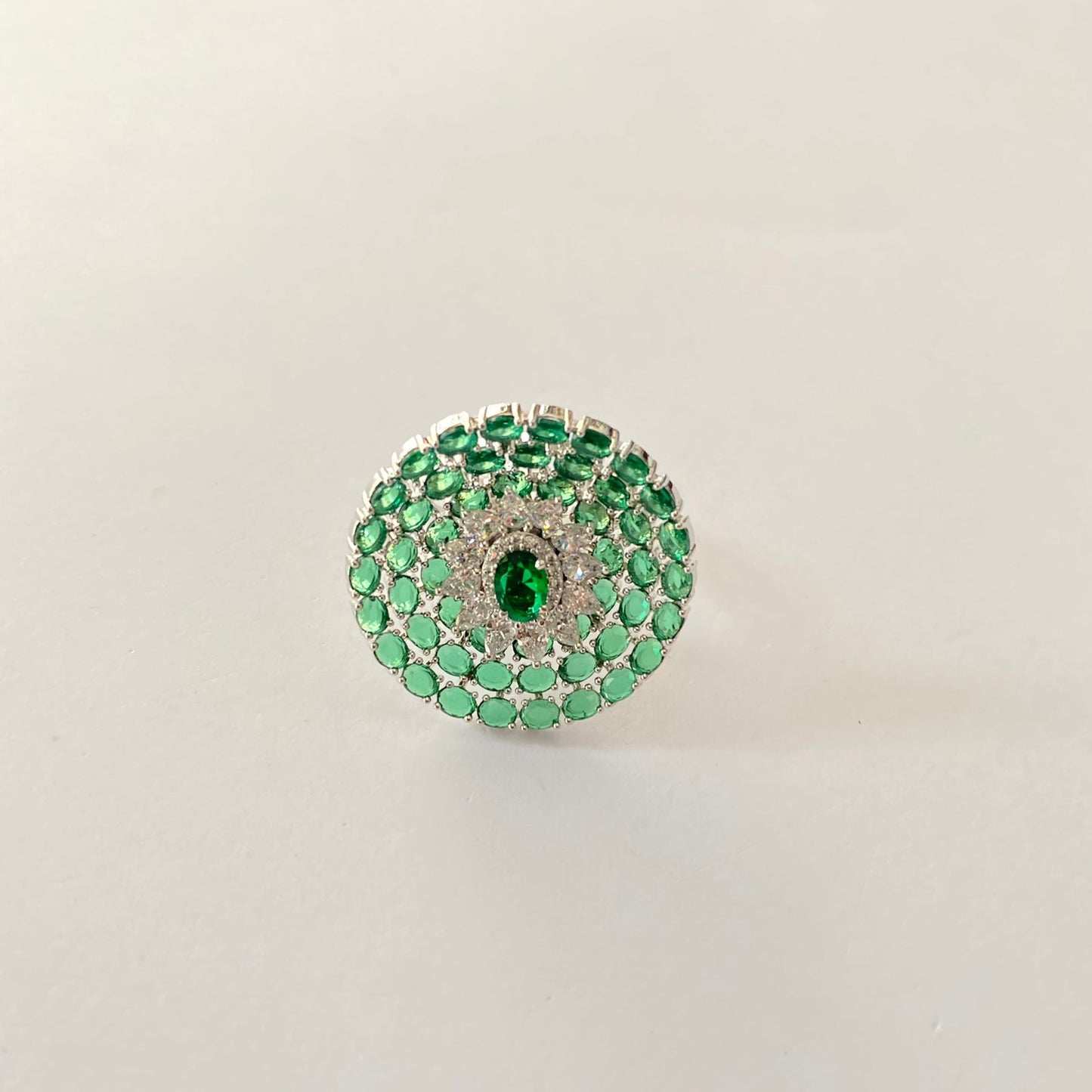 Emerald Silver Plated Coctail Ring
