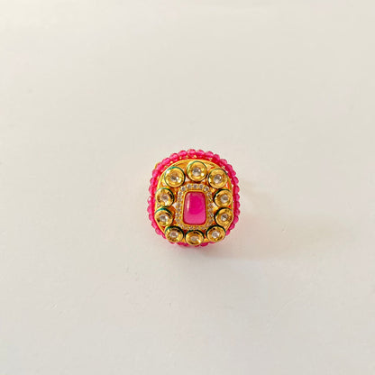 Pink Stone Gold Plated Kundan Earring