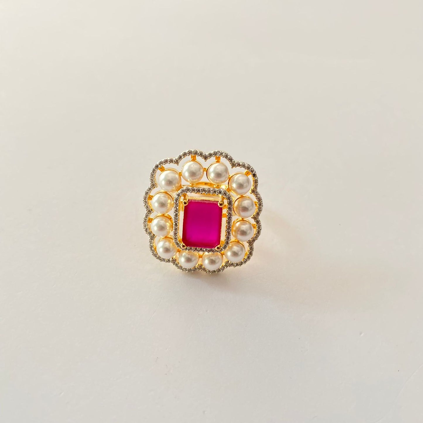 Gold Plated Pink Stone A.D Ring