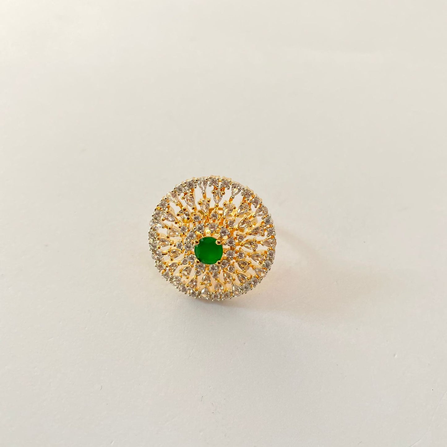 Emerald Ring Gold Plated Big Ring
