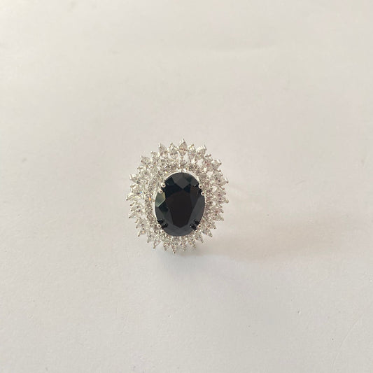 Black Stone Silver Plated Ring