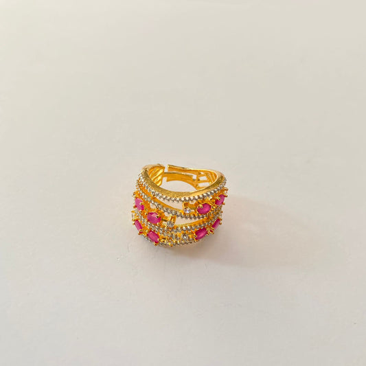 Gold Plated with Pink Stone Ring