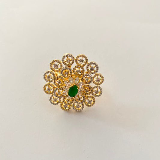 Emerald Gold Plated Big Ring