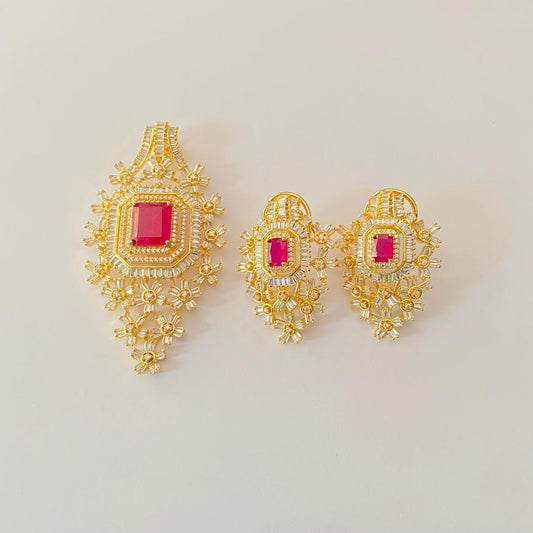Gold Plated Ruby with Diamond pendant set