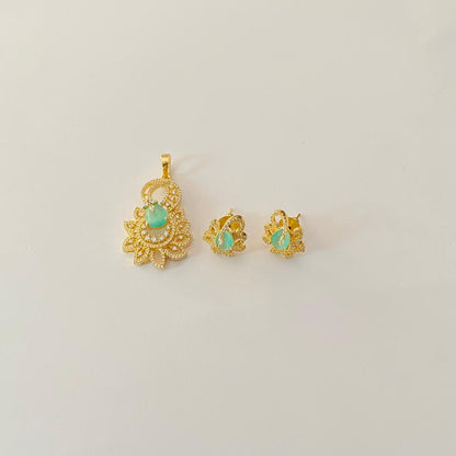 Aqua Gold Plated Pendant Set