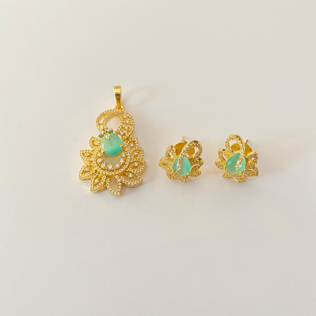 Aqua Gold Plated Pendant Set