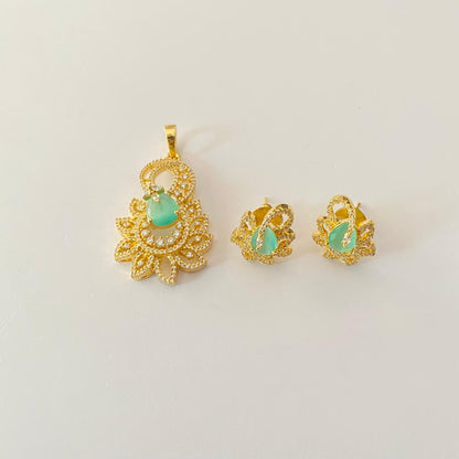 Aqua Gold Plated Pendant Set