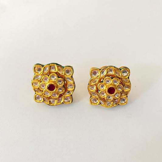 Ruby Gold Plated Kundan Stud