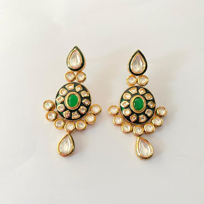 Emerald Gold Plated Drop Kundan Earring