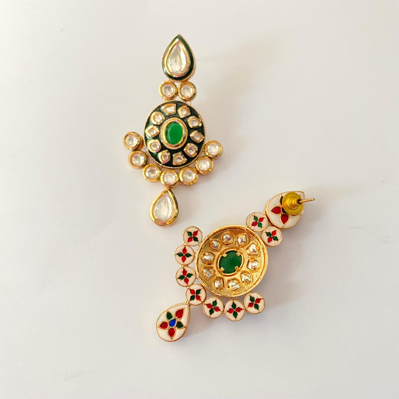 Emerald Gold Plated Drop Kundan Earring