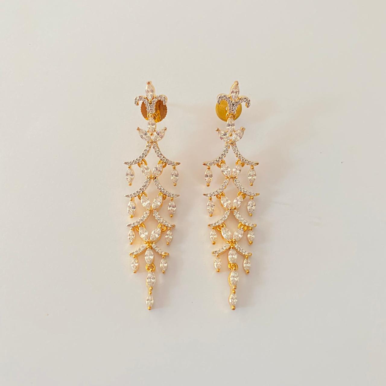 Gold Plated Long A.D Dangler Earring