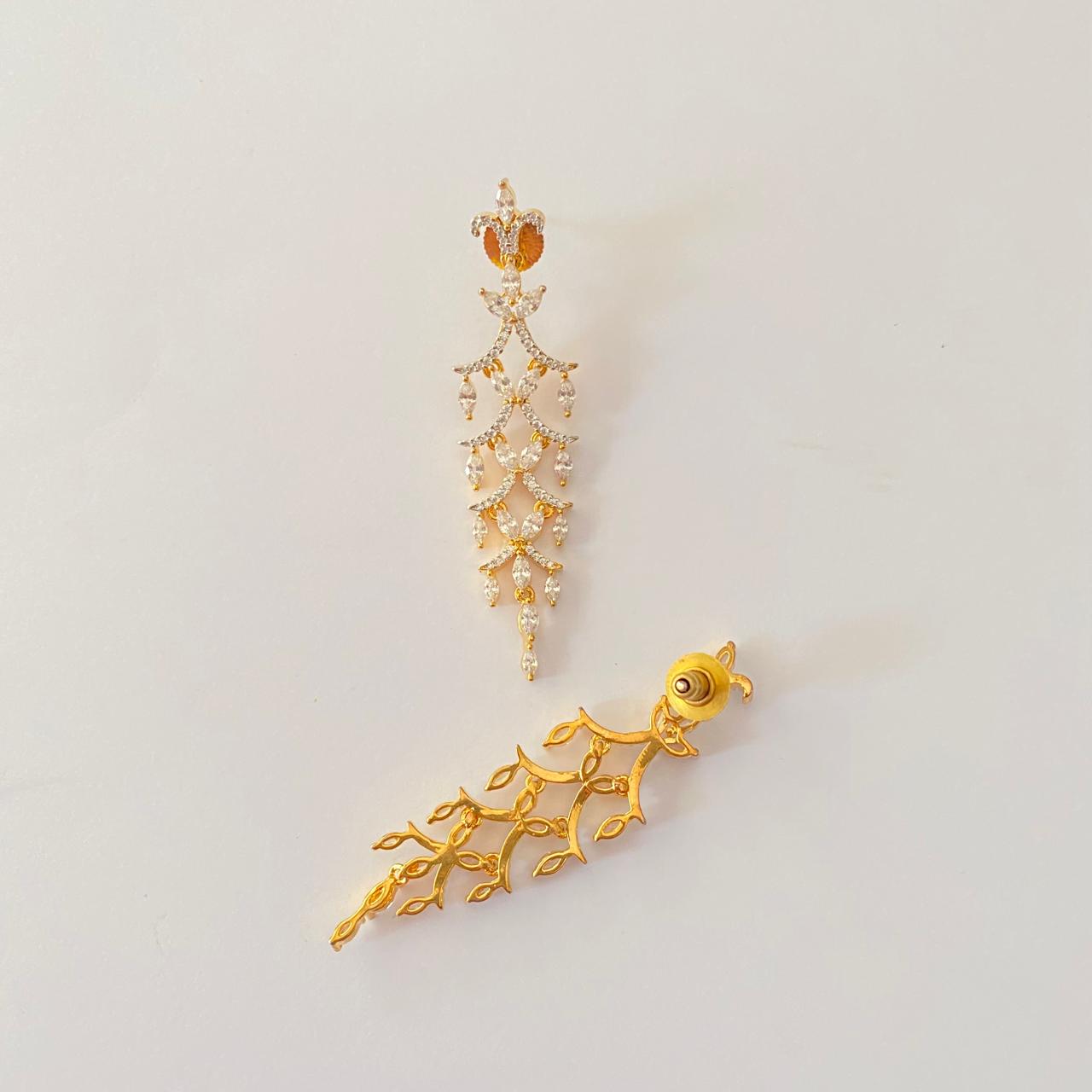 Gold Plated Long A.D Dangler Earring