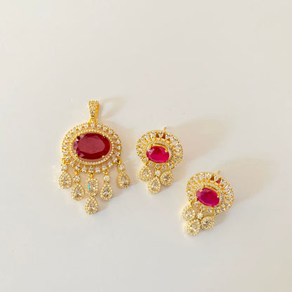Gold Plated Red Pendant Set