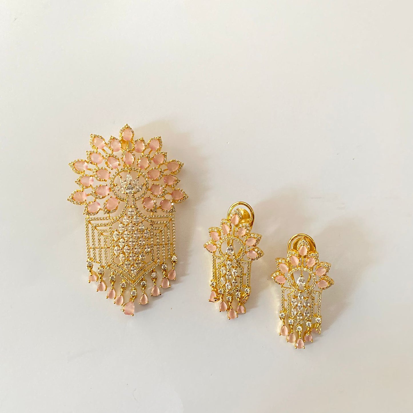 Gold Plated Pink Diamond Big Pendant Set
