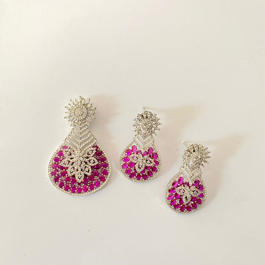 Silver Plated Pink Diamond Pendant Set