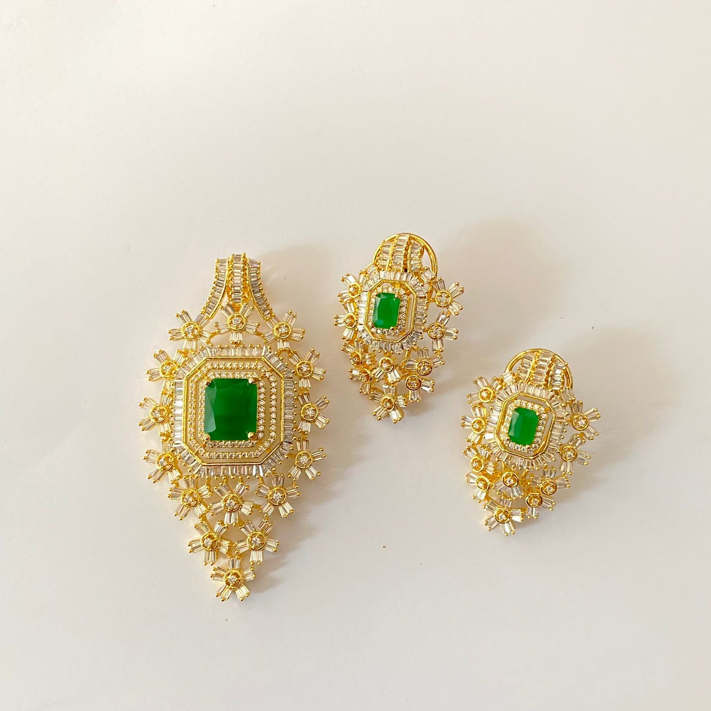 Gold Plated Green Diamond Pendant Set