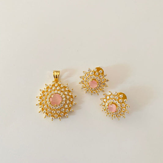 Gold Plated Pink Diamond Small Pendant Set