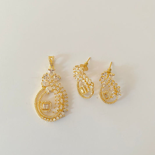 Gold Plated Diamond Pendant Set