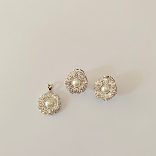 Silver Plated Back Clip Pearl Small Pendant Set
