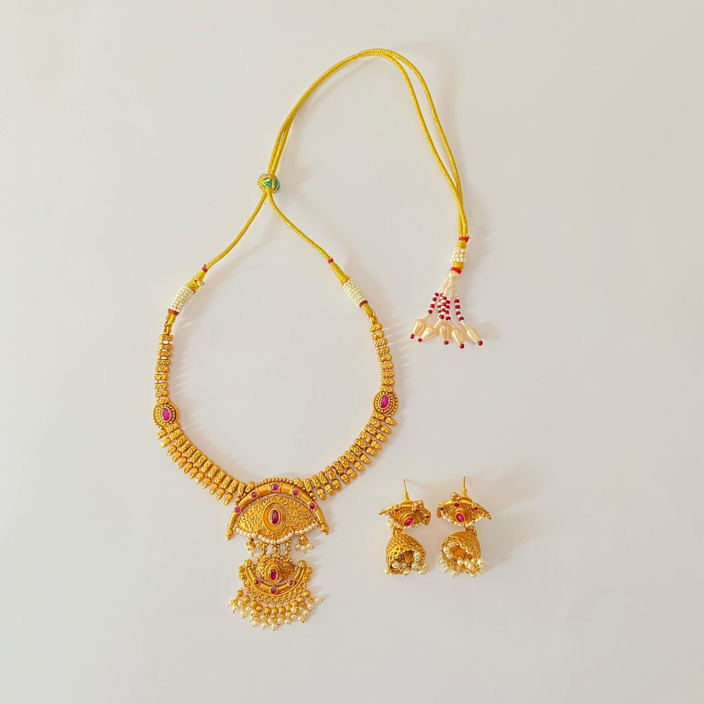Antique Gold Plated Ruby Stone Necklace set