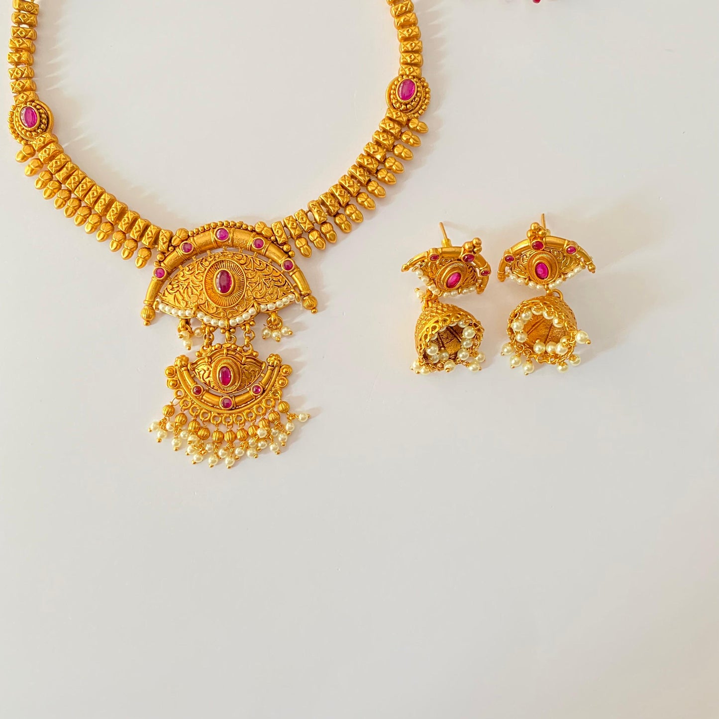 Antique Gold Plated Ruby Stone Necklace set