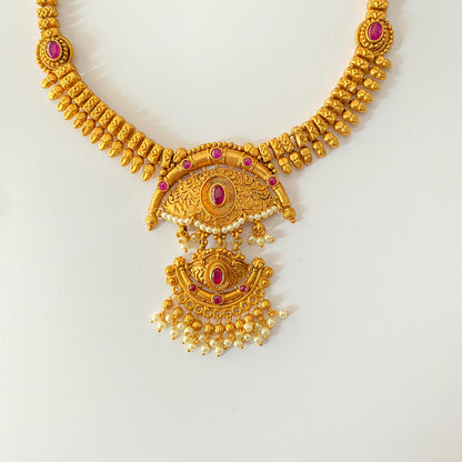 Antique Gold Plated Ruby Stone Necklace set