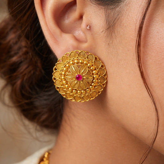 Ruby Gold Plated Big Stud