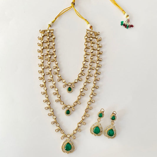 Three Layer Kundan Green Necklace Set