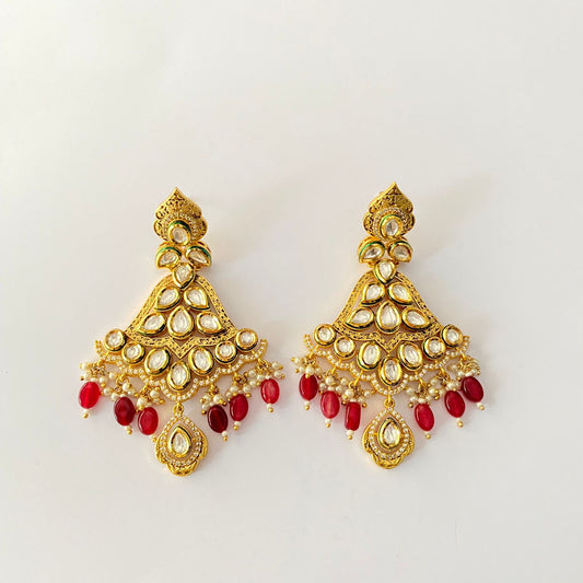 Gold Plated Kundan Ruby Earring