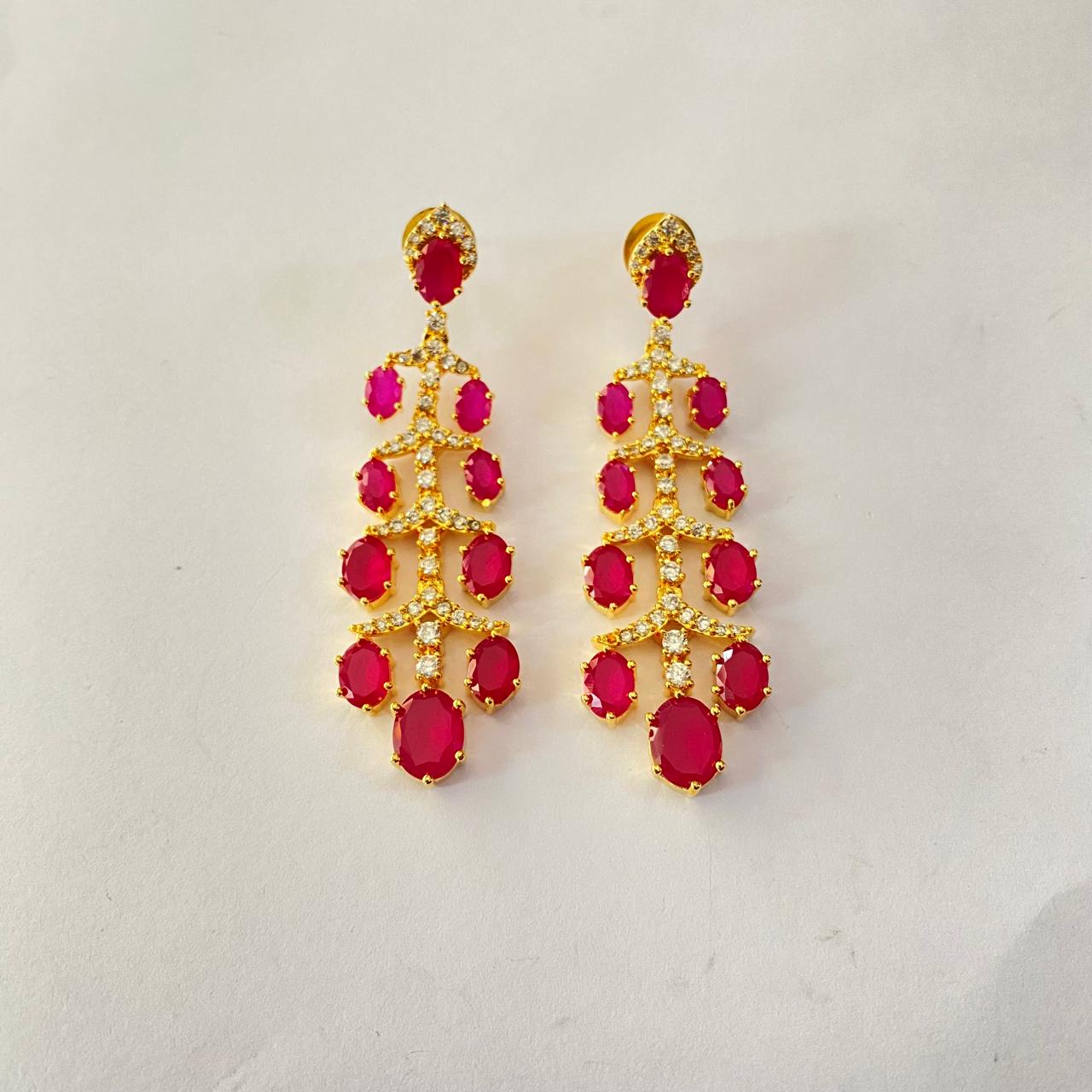 Ruby Gold Plated  Hanging Earring