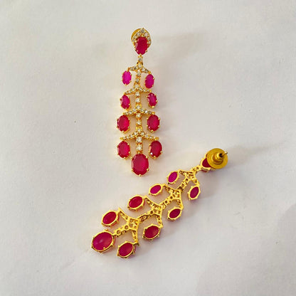 Ruby Gold Plated  Hanging Earring