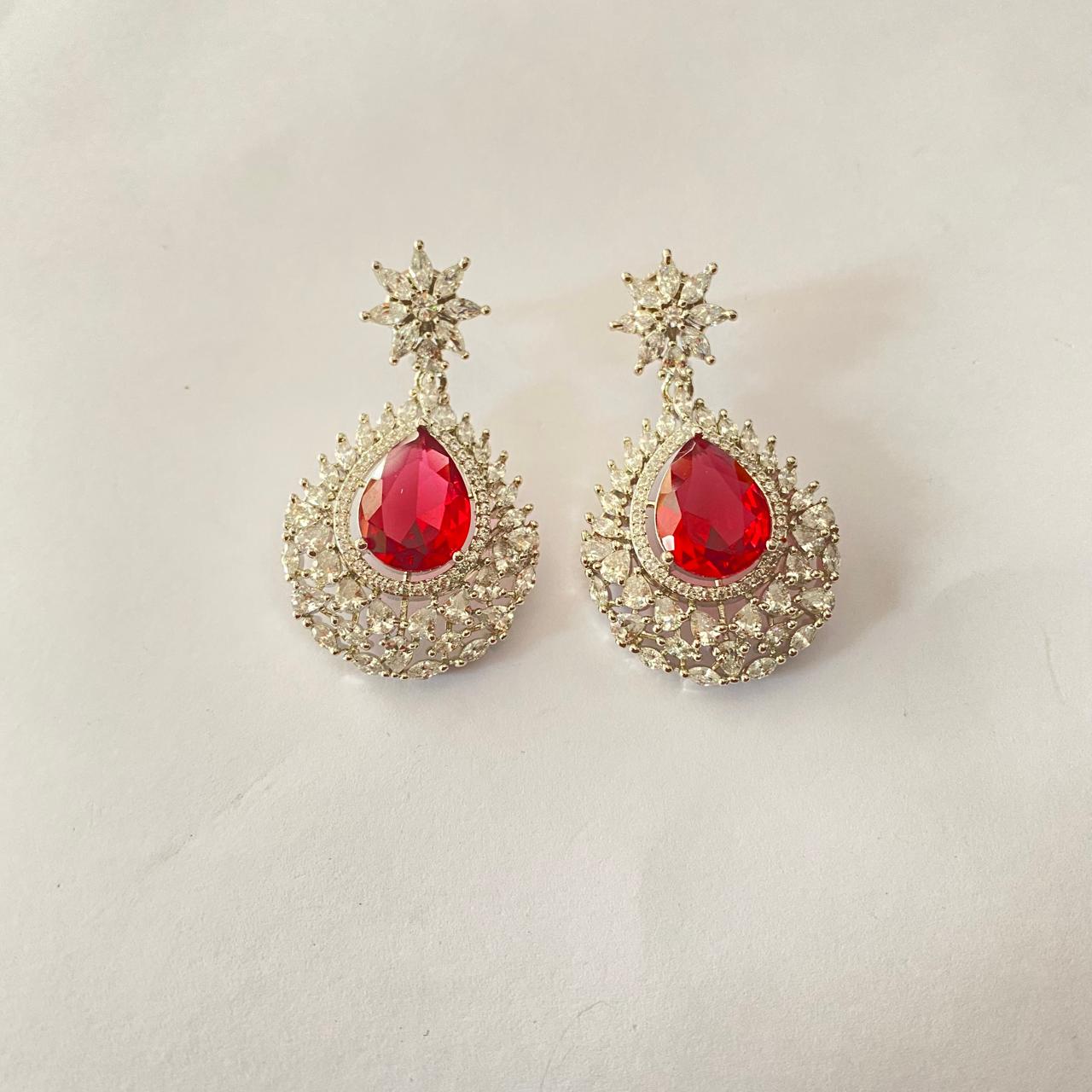 Ruby Silver Plated Drop Earring