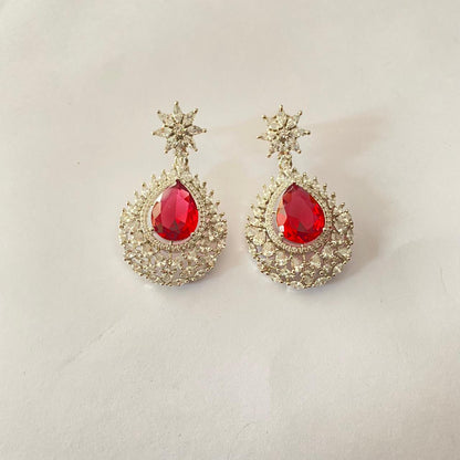 Ruby Silver Plated Drop Earring