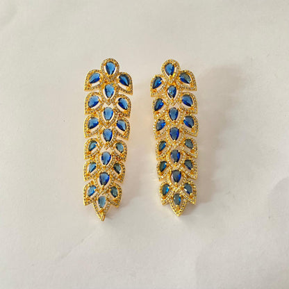 Blue Stone Gold Plated Long Hanging Earring