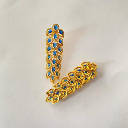 Blue Stone Gold Plated Long Hanging Earring