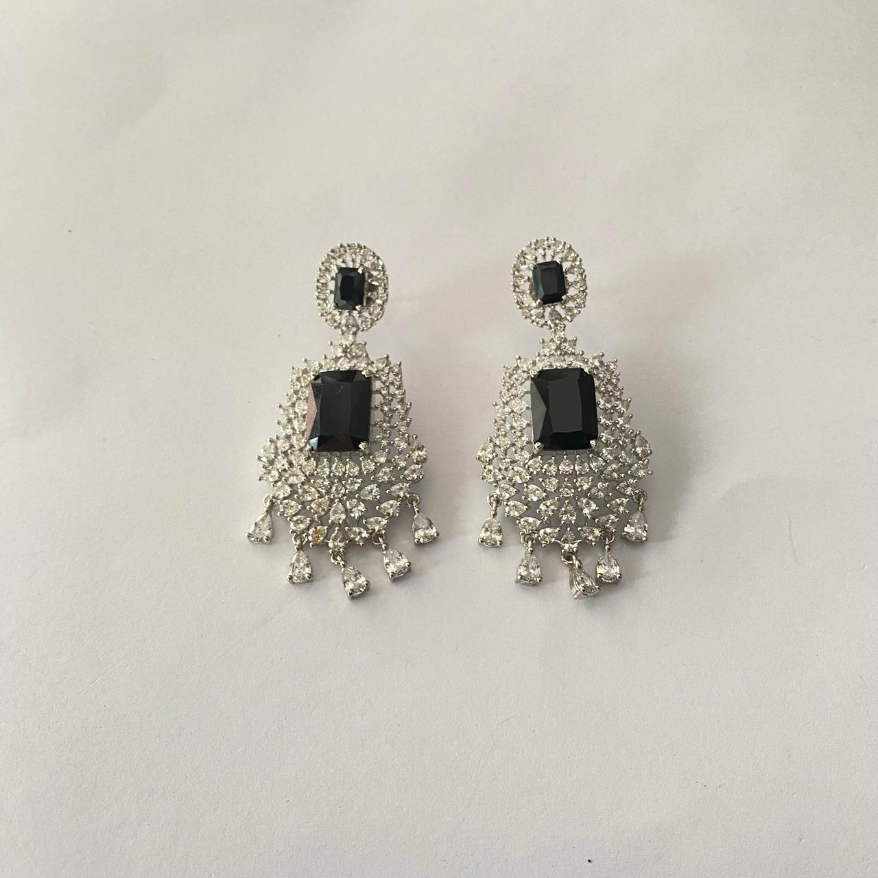 Black Stone Silver Plated Earring