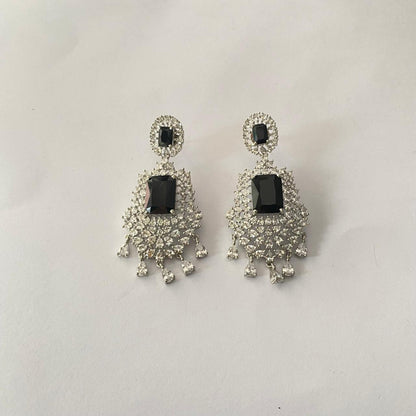 Black Stone Silver Plated Earring