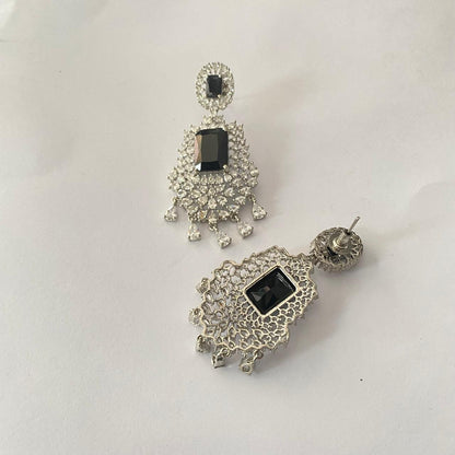 Black Stone Silver Plated Earring